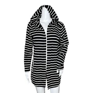 T By Talbots Hooded Cardigan Small Striped Cozy Lounge Chic Duster Sweater